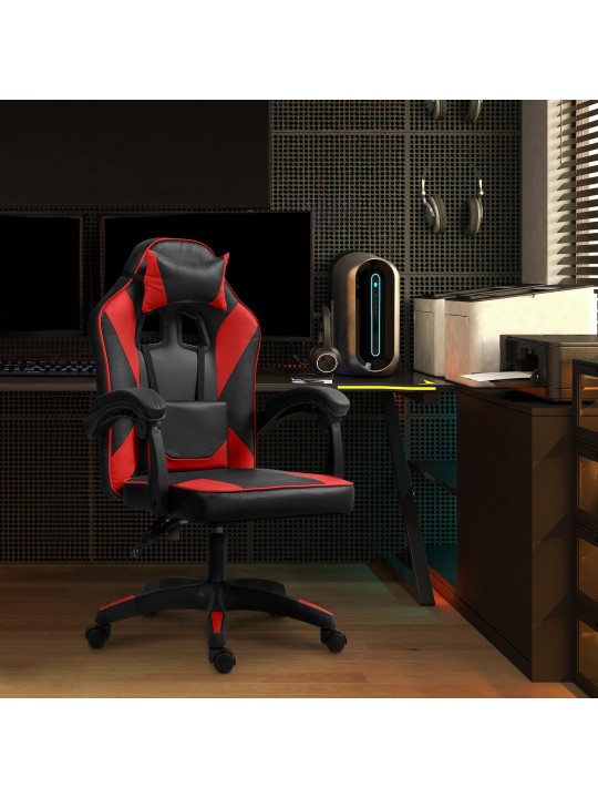 Scaun de birou Orkney imitatie piele, negru/roșu