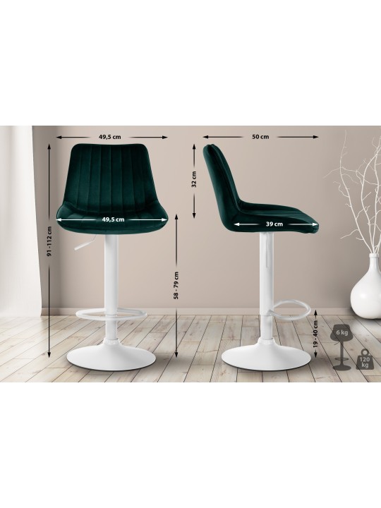 Set 2 taburete de bar Toni catifea, verde