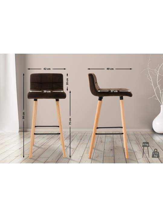 Scaun de bar Lincoln catifea, maro