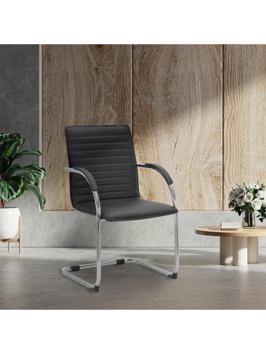 Scaun vizitator Tira piele artificiala, negru
