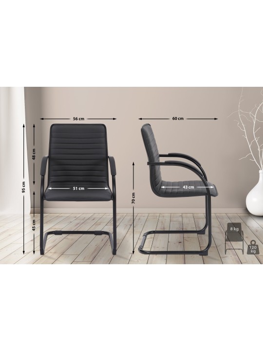 Scaun vizitator Tira piele artificiala, negru/negru