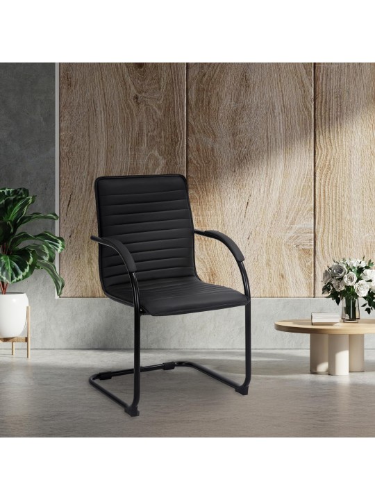 Scaun vizitator Tira piele artificiala, negru/negru