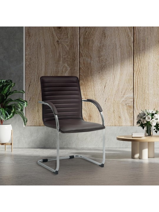 Scaun vizitator Tira piele artificiala, maro
