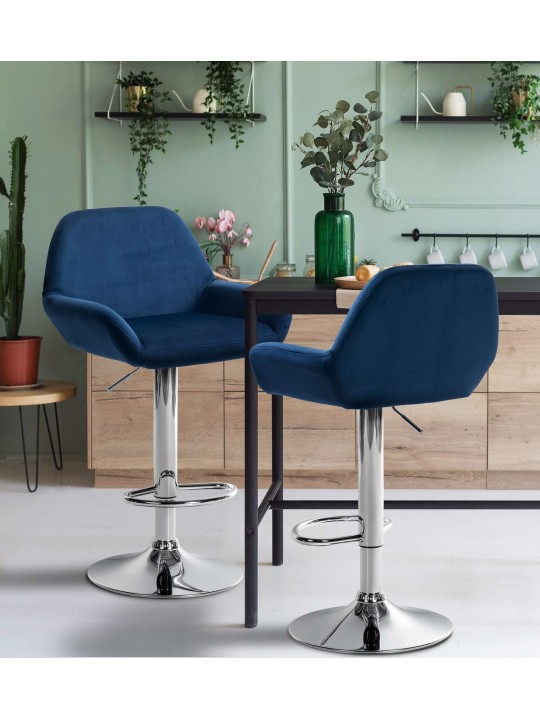 Set 2 scaune de bar Braga catifea crom, albastru