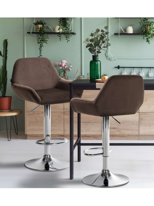 Set 2 scaune de bar Braga catifea crom, maro