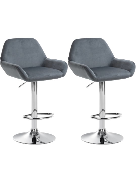 Set 2 scaune de bar Braga catifea crom, gri închis Set 2 scaune de bar Braga catifea crom, gri închis