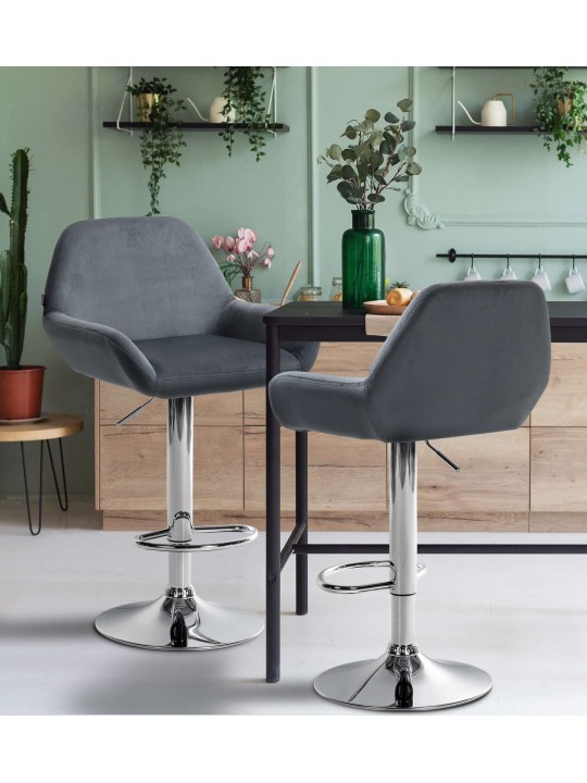 Set 2 scaune de bar Braga catifea crom, gri închis Set 2 scaune de bar Braga catifea crom, gri închis
