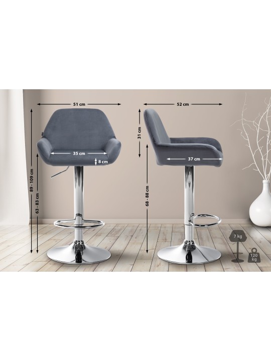 Set 2 scaune de bar Braga catifea crom, gri închis Set 2 scaune de bar Braga catifea crom, gri închis