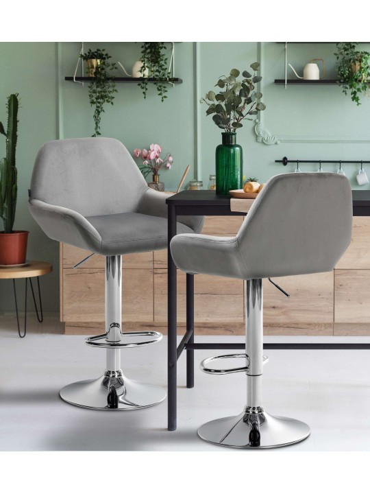 Set 2 scaune de bar Braga catifea crom, gri