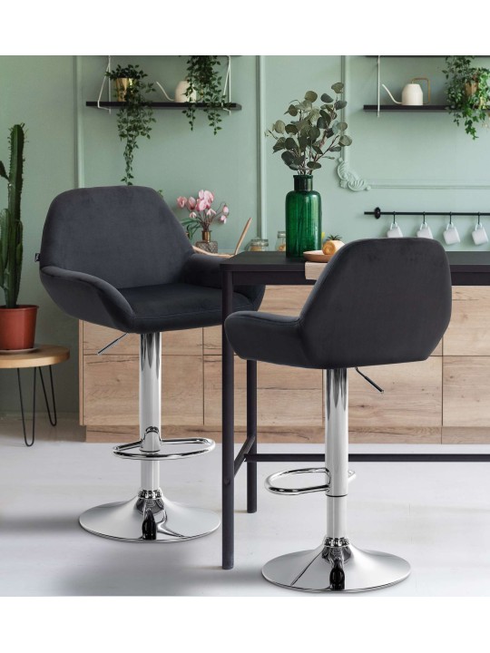 Set 2 scaune de bar Braga catifea crom, negru