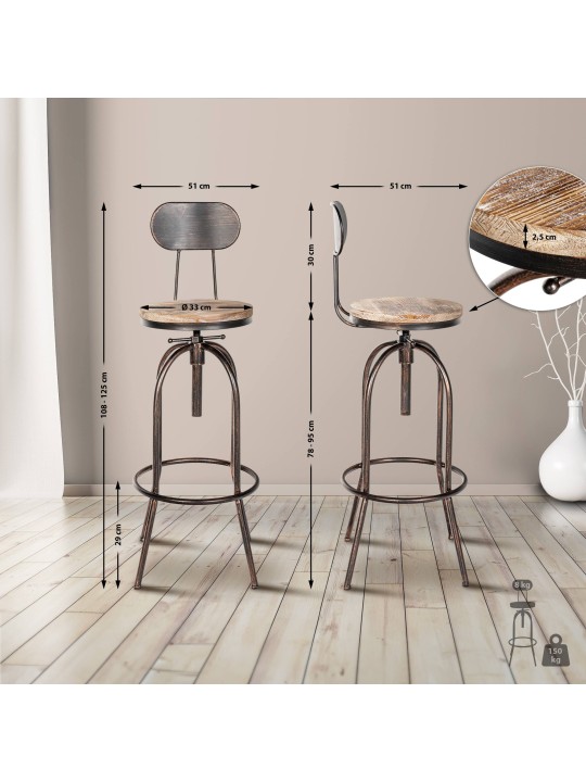 Scaun de bar Pino, lemn, bronz