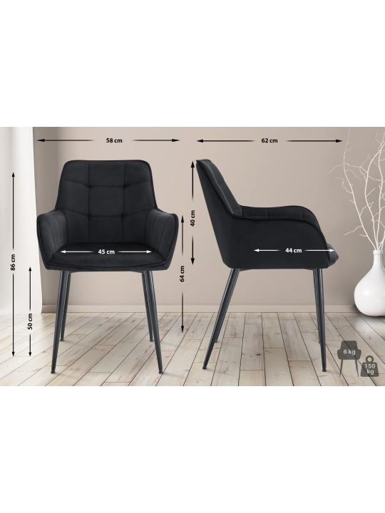 Scaun de sufragerie din catifea Ferndale, negru