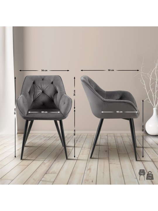 Set 2 scaune de sufragerie Cassis, gri închis Set 2 scaune de sufragerie Cassis, gri închis