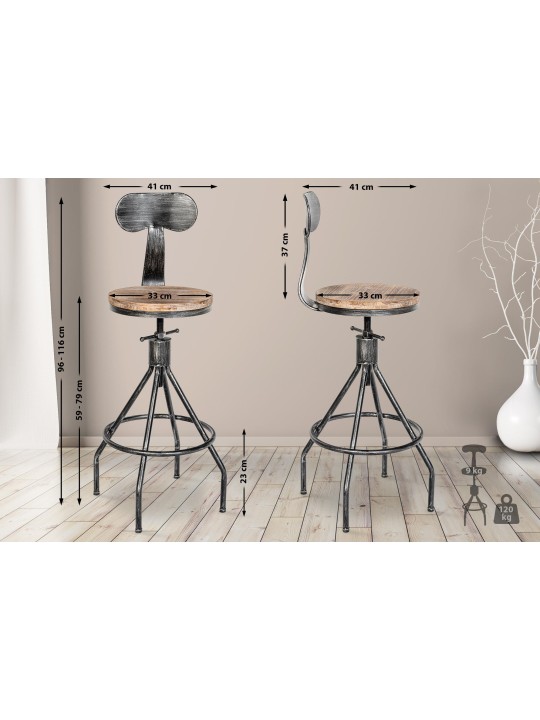 Scaun de bar Hanam, argint antic