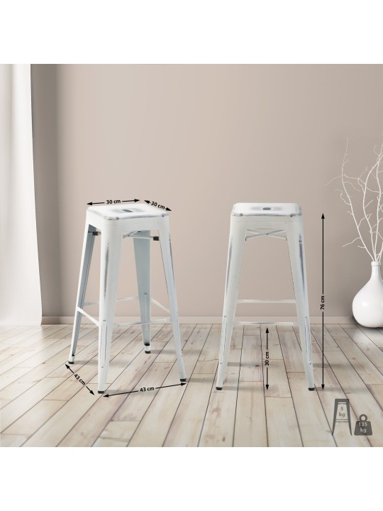 Scaun de bar Joshua, alb antic