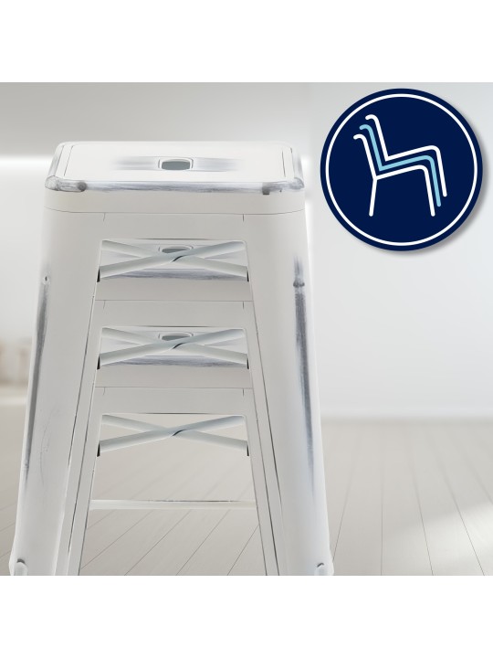 Set 2 scaune de bar Joshua, alb antic