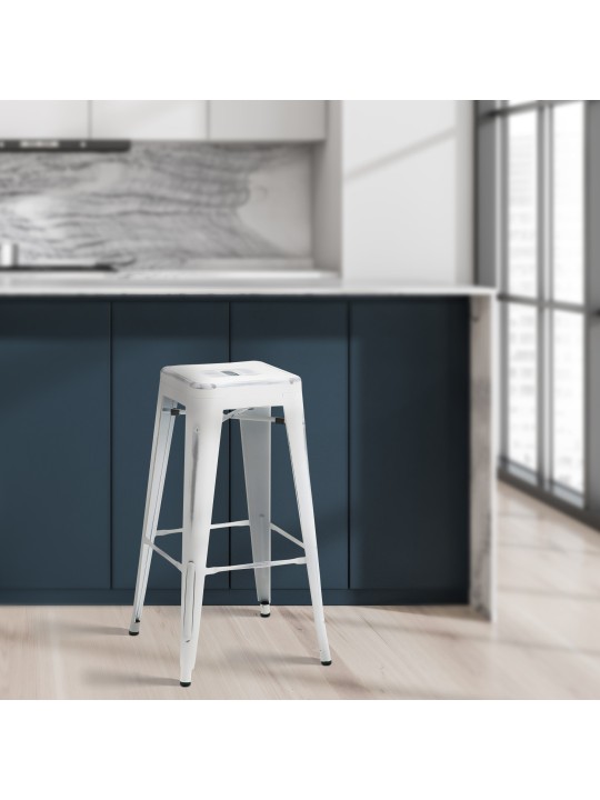 Set 2 scaune de bar Joshua, alb antic