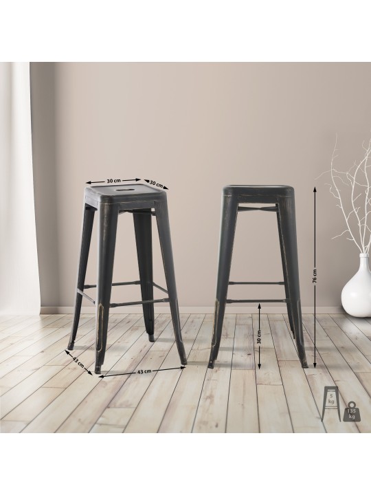 Set 2 scaune de bar Joshua, negru-auriu