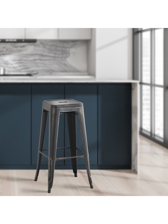 Set 2 scaune de bar Joshua, negru-auriu