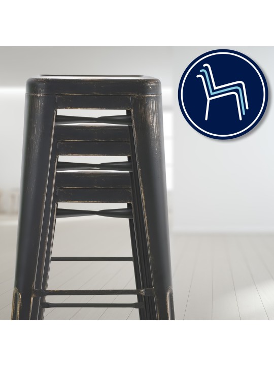 Set 2 scaune de bar Joshua, negru-auriu