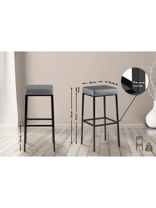 Set 2 taburete de bar Montreal 85 imitatie piele, gri Set 2 taburete de bar Montreal 85 imitatie piele, gri