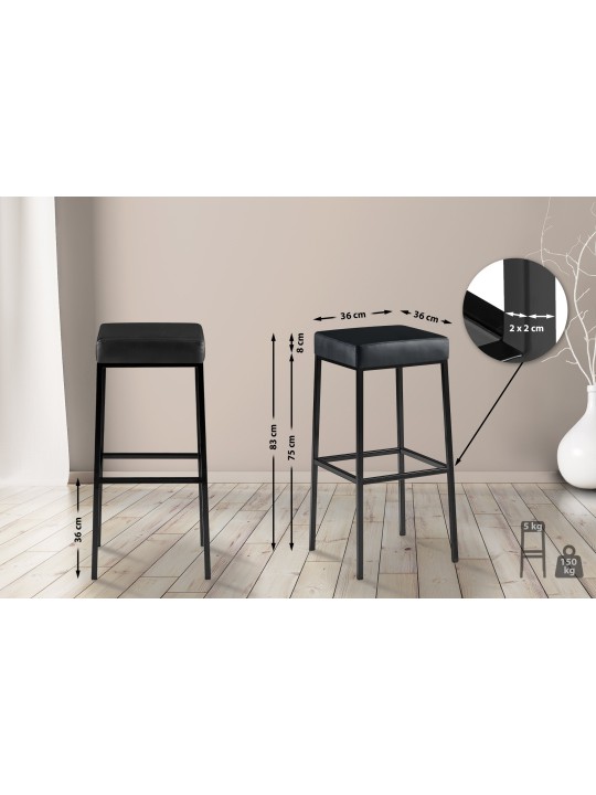 Set 2 taburete de bar Montreal 85 imitatie piele, negru Set 2 taburete de bar Montreal 85 imitatie piele, negru