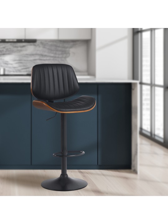 Scaun de bar Clawson imitatie piele, nuc/negru