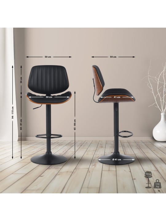 Scaun de bar Clawson imitatie piele, nuc/negru