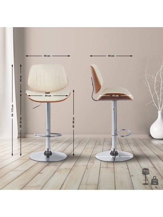 Scaun de bar Clawson imitatie piele cromat, nuc/crem