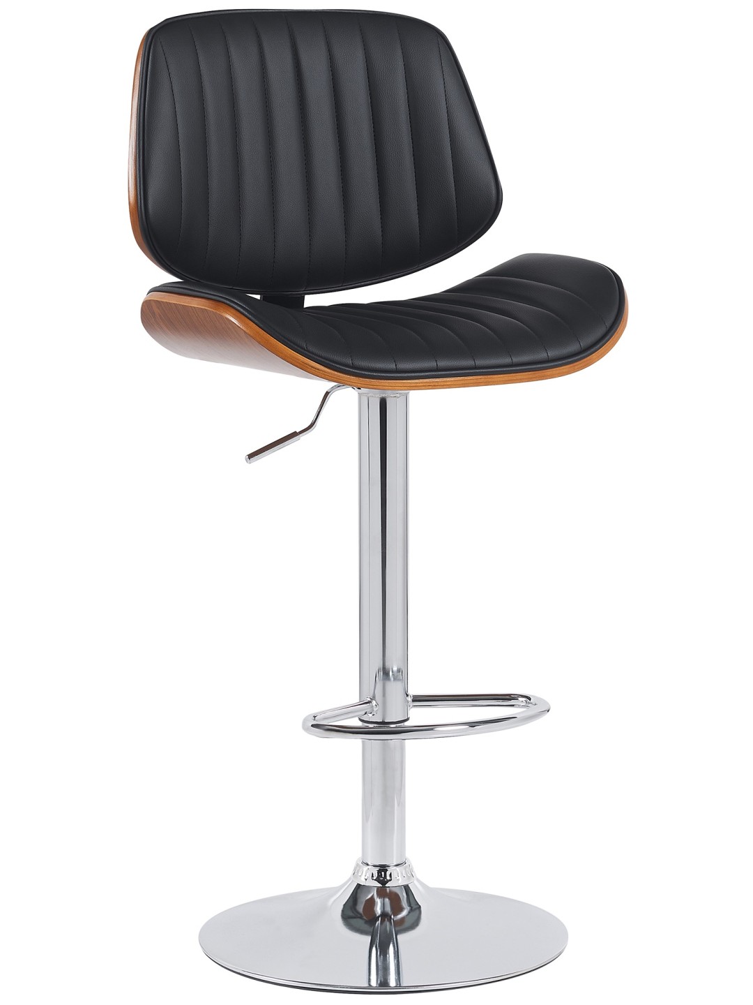 Scaun de bar Clawson imitatie piele cromat, nuc/negru