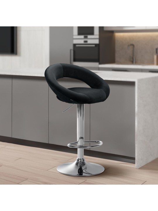 Scaun de bar Olinda catifea crom, negru