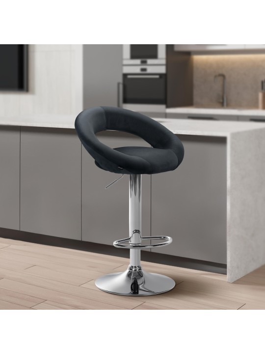 Scaun de bar Olinda catifea crom, gri închis Scaun de bar Olinda catifea crom, gri închis