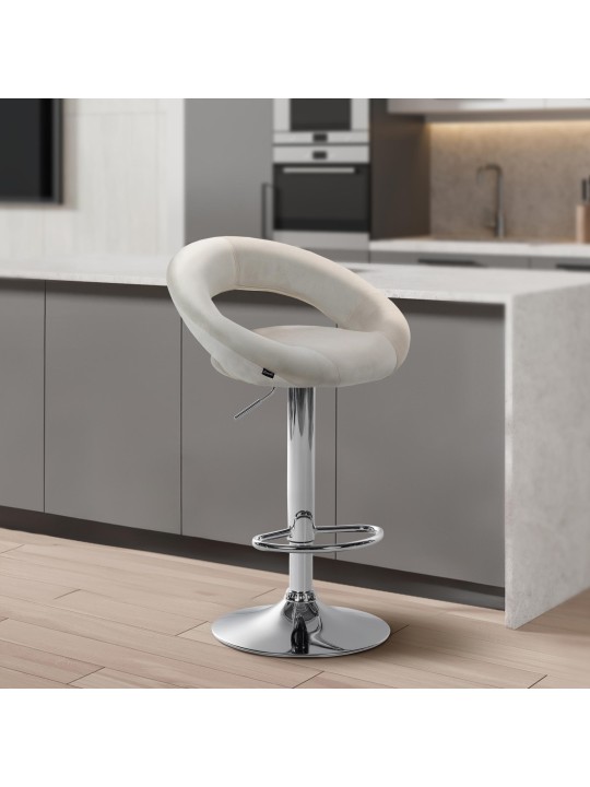 Scaun de bar Olinda catifea crom, crem