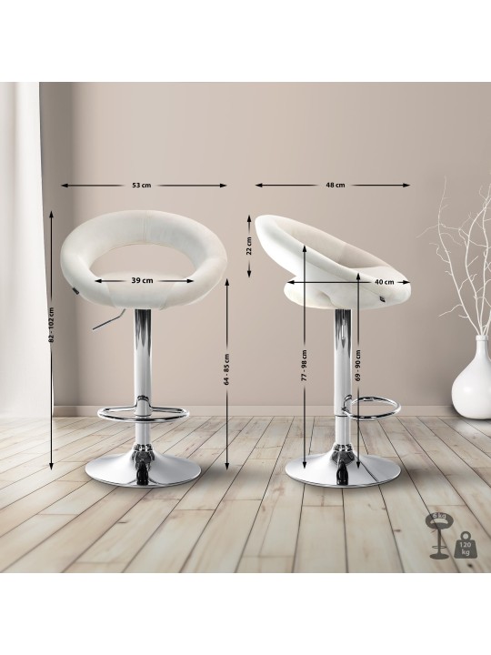 Scaun de bar Olinda catifea crom, crem