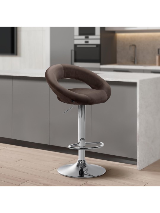 Scaun de bar Olinda catifea crom, maro