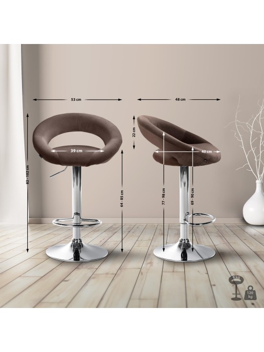Scaun de bar Olinda catifea crom, maro