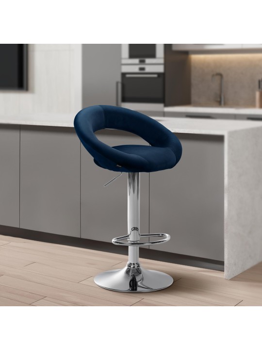Scaun de bar Olinda catifea crom, albastru