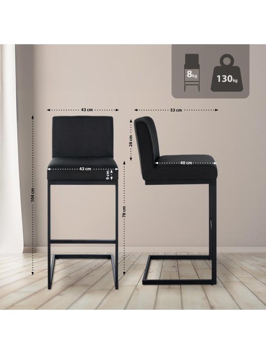 Scaun de bar țesătură Hopewell B, gri închis