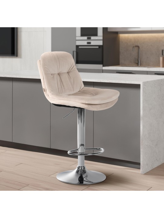 Scaun de bar Laurel catifea crom, crem Scaun de bar Laurel catifea crom, crem