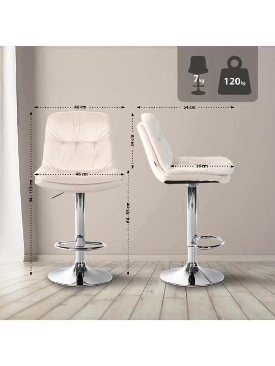 Scaun de bar Laurel catifea crom, crem Scaun de bar Laurel catifea crom, crem