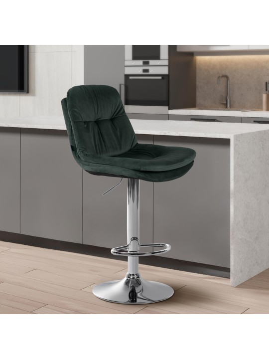 Scaun de bar Laurel Velvet Chrome, verde închis