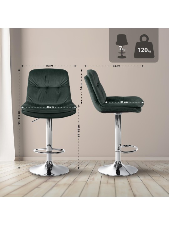 Scaun de bar Laurel Velvet Chrome, verde închis