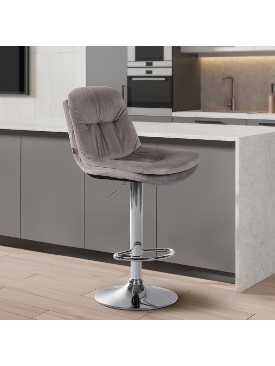 Scaun de bar Laurel Velvet Chrome, gri
