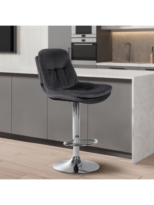 Scaun de bar Laurel Velvet Chrome, gri închis Scaun de bar Laurel Velvet Chrome, gri închis