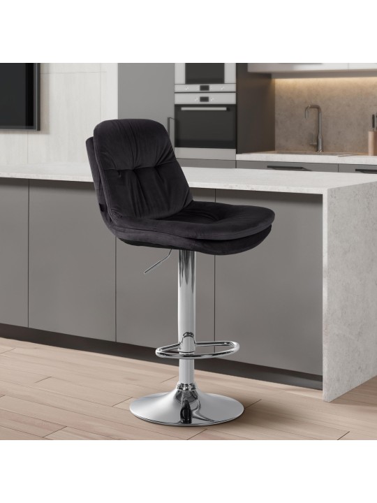 Scaun de bar Laurel Velvet Chrome, negru