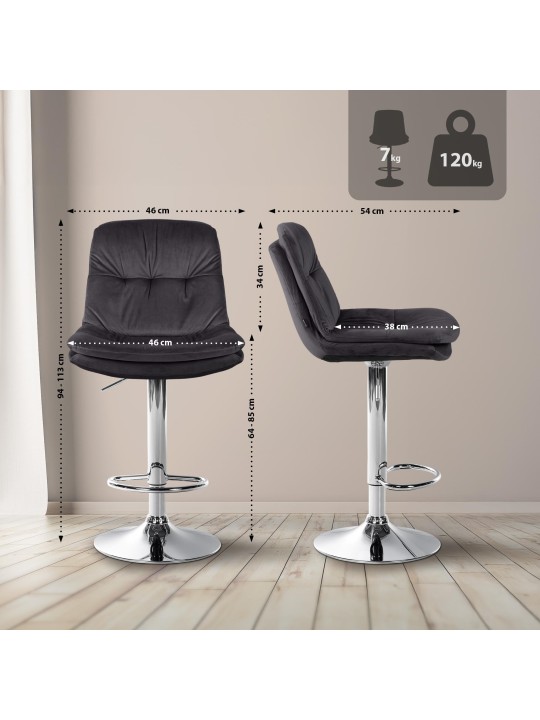 Scaun de bar Laurel Velvet Chrome, negru