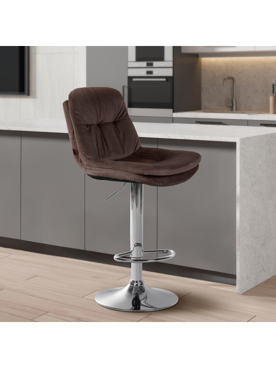 Scaun de bar Laurel Velvet Chrome, maro