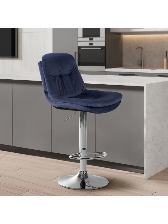 Scaun de bar Laurel Velvet Chrome, albastru