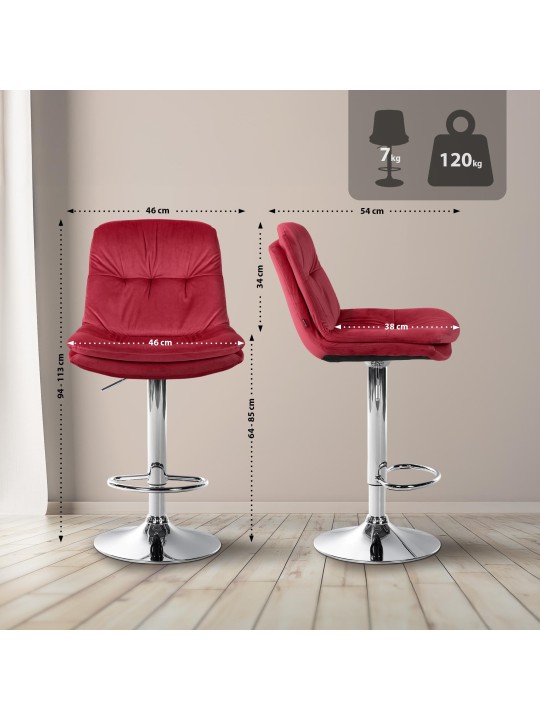 Scaun de bar Laurel Velvet Chrome, roșu