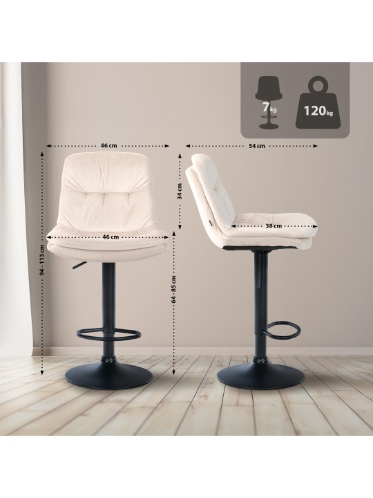 Scaun de bar catifea dafin, crem